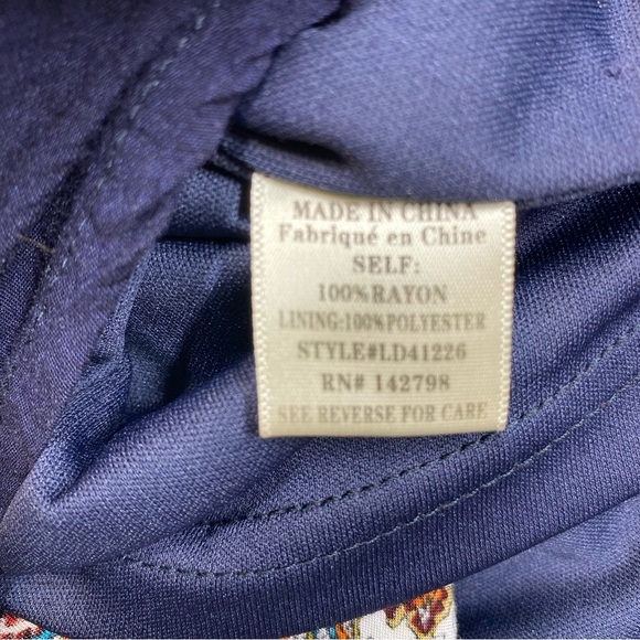 Anna Grace Dress Small Blue Boho Western Print Rayon Long Sleeve Lined - Picture 10 of 13